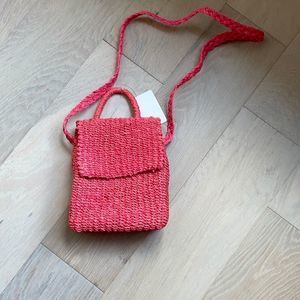 SUMMER OASIS coral straw shoulder bag
